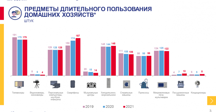 Наличие предметов длительного пользования в домашних хозяйствах в 2021 году